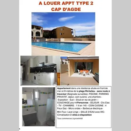 Appartement T2 Rez De Jardin Front De Mer, Piscine *